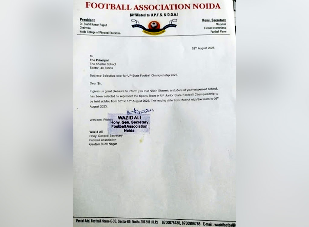 Nitish Sharma of The Khaitan School Shines in the Under 19 Junior Boys National Football Championship