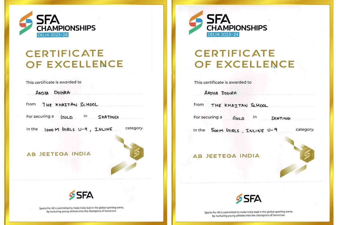 Aadya's SFA Skating Certificates