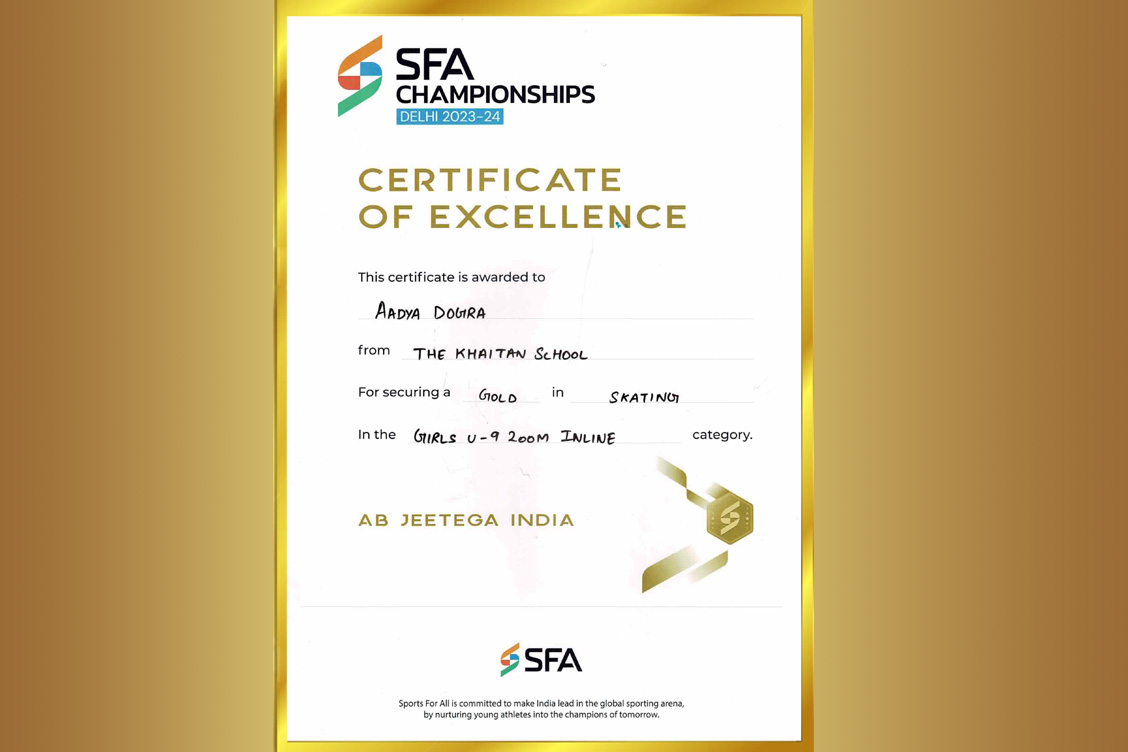 Aadya's SFA Skating Certificate