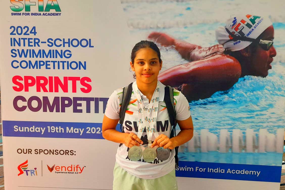 Geetika of Class IX F Shines at SFIA Inter-School Swimming Competition