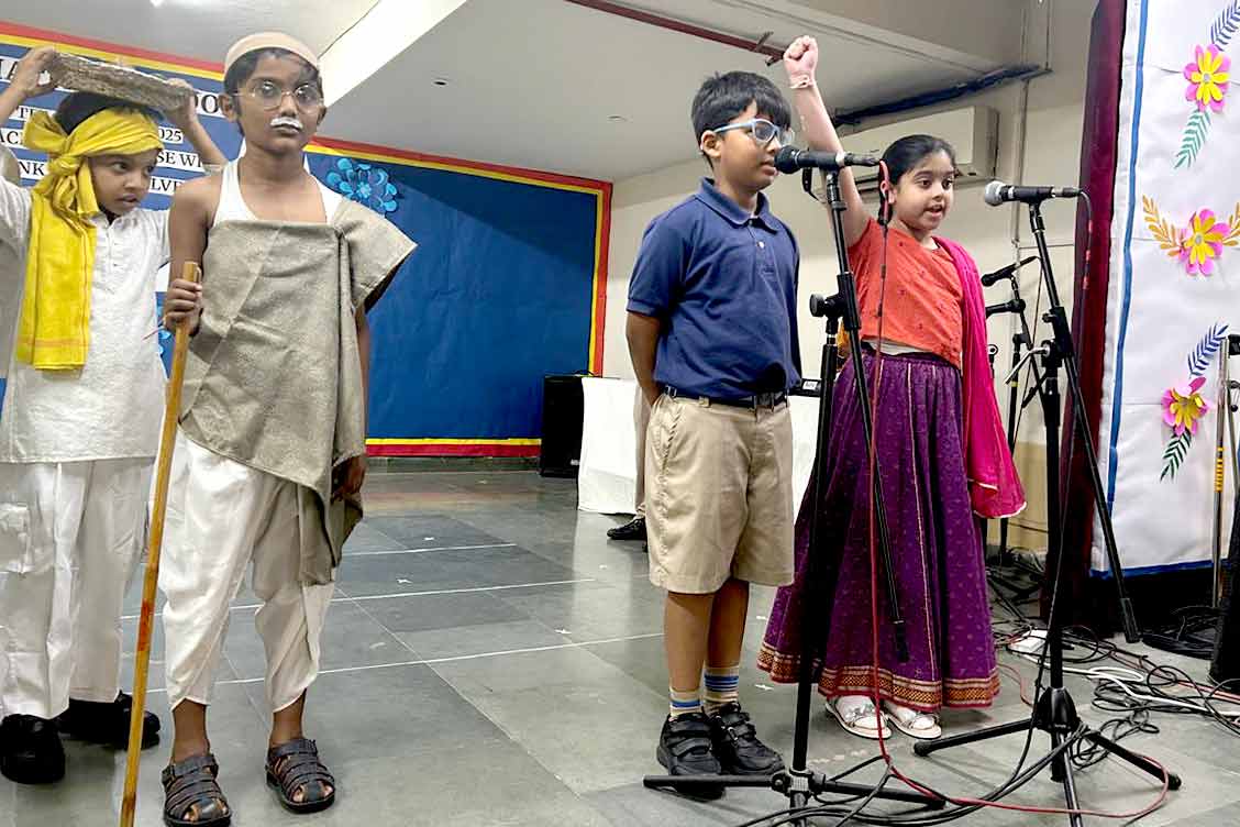 Class 3D Presents a Heartfelt Assembly on Gandhi Jayanti and Durga Puja