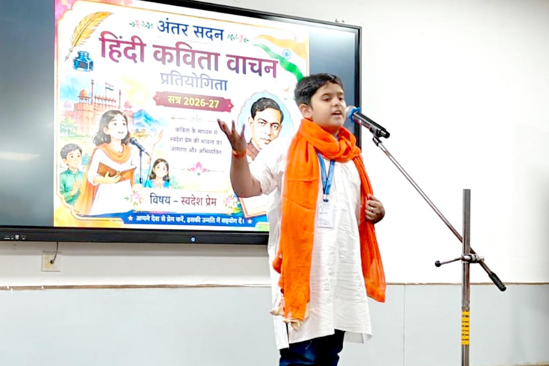 Words of Patriotism Come Alive at Inter-House Hindi Poem Recitation Competition at The Khaitan School