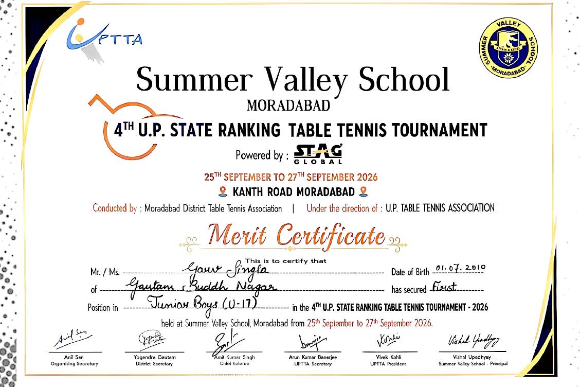 The Khaitan School’s Garv Singla Wins Two Titles at the 4th U.P. State Ranking Table Tennis Tournament 2026